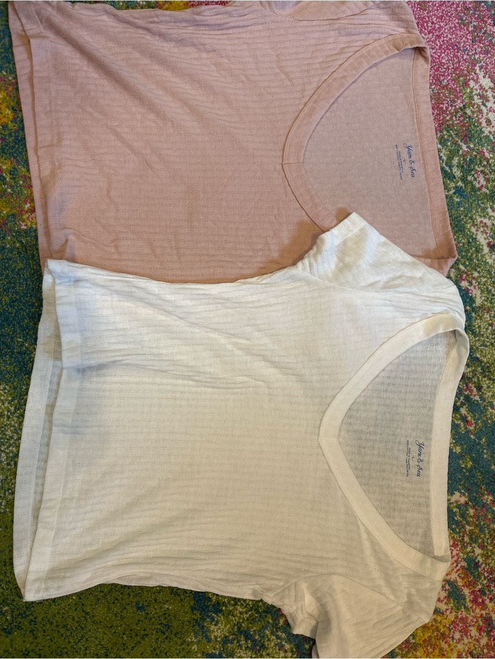 V-Neck Ribbed Crop Tee — Blush & Cream
